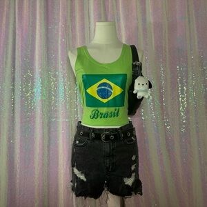Y2K Bright Green Brazilian Flag Tank Top (S) ★